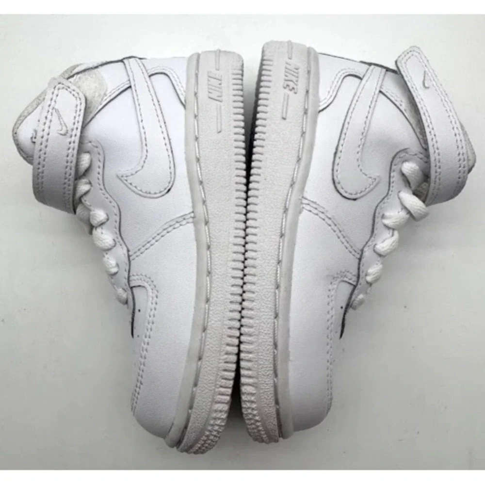 Nike Air Force 1 Mid LE White Leather Kids Sneakers Hook Loop US 8C DH2935-111